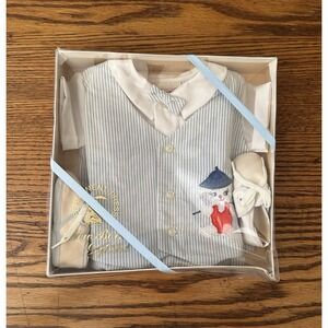 Vtg Boy Newborn Catton Bros Cotton Candy Blue Pinstripe Romper In Original Box